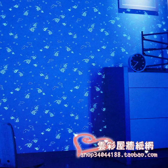 日本柔然壁紙卡通小魚兒童房夜光蓄光壁紙r 4460 螢光 寢室