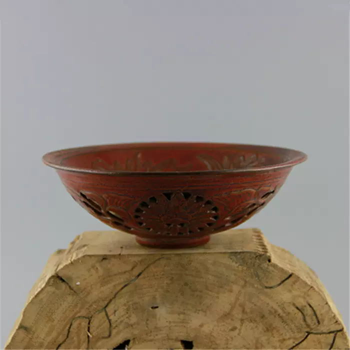 宋代耀州窑双层镂空刻花斗笠碗做旧仿出土老货