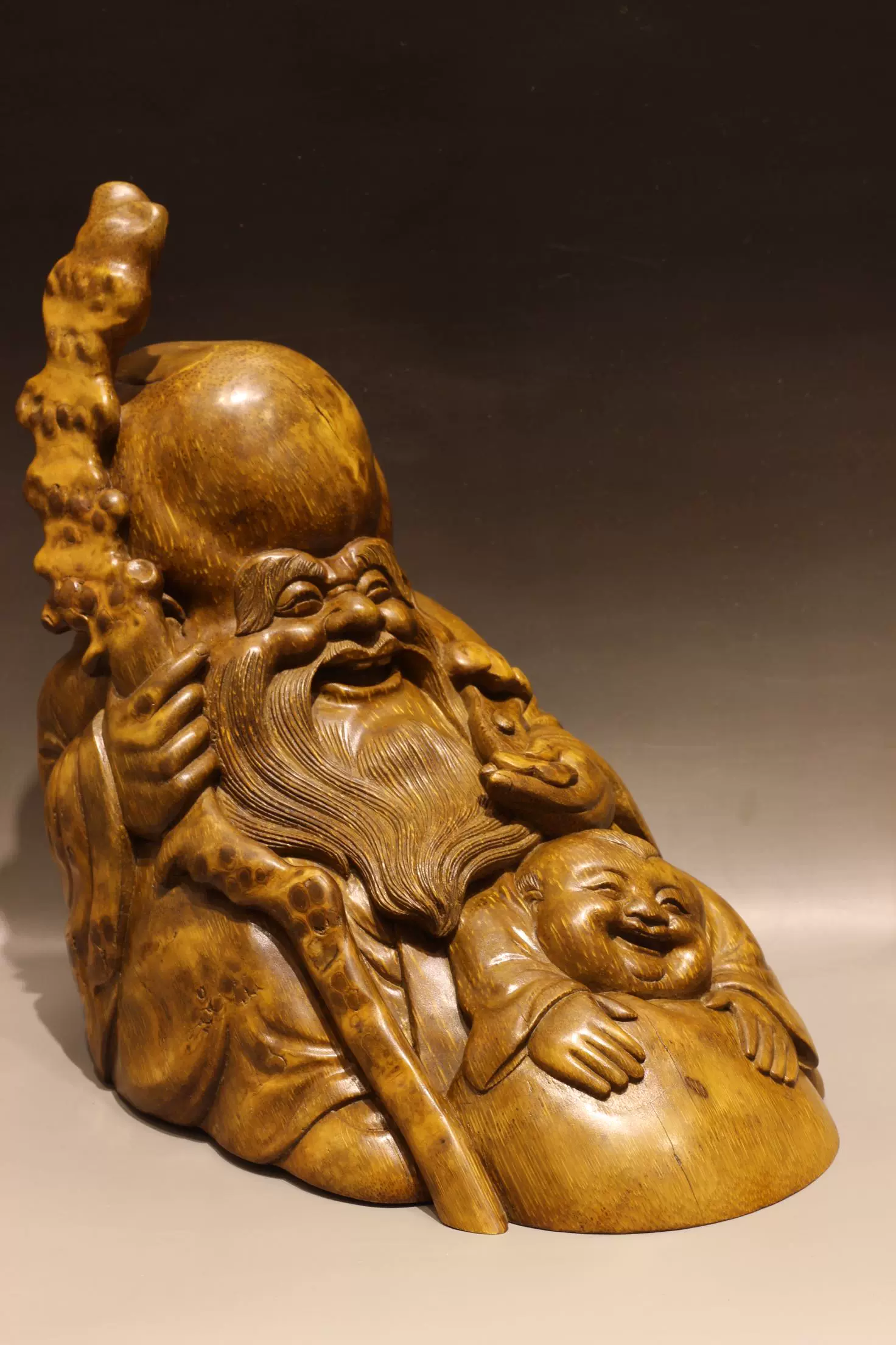 旧家珍蔵品・竹材細密彫・浮彫・人物故事紋・鎮尺擺件』極細工・置物・