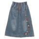 Retro embroidery A -line denim skirt slightly fat size loose, old skirt, spring and summer new versatile medium long skirt