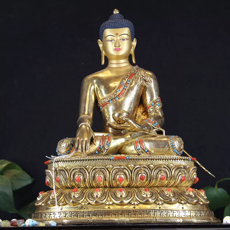 新品藏式释迦摩尼佛n像尼泊尔释迦族紫铜鎏金雕刻镶嵌宝石客厅摆-Taobao 
