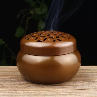 99.9%紫铜香炉纯铜香炉简素雅正万字红铜香炉手感沉重盘香炉摆件-Taobao 