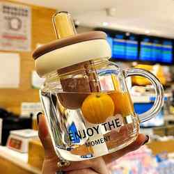 Tea and Water Separation Tea Cup 2025 New Model High Borosilicate Glass Cup with Handle, High Aesthetic Value, Straw Cup for Girls