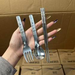 Japanese 316 Stainless Steel Chopsticks, Spoon, and Fork Three-Piece Set for Children, Outdoor Canteen Portable Cutlery Set