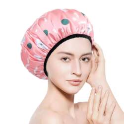 Official Flagship Store of Shower Caps: Women's Waterproof Shower Cap, Double-Layer, Adult Size, Satin Thickened Hair Mask Care