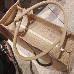 Zippered Jute Tote Bag, Linen Woven Eco-Friendly Shopping Bag, Student Tutoring Yoga Fitness Bag, Women's Outing Shopping Bag