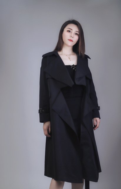 Black long exaggerated neckline spring and autumn style slimming ...