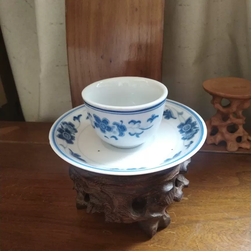 八十年代湖南石湾窑茶杯碟子茶盘老茶具套装釉中彩咖啡杯-Taobao