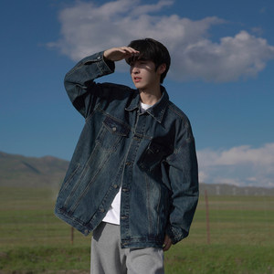 
GOGOSOON denim jacket men's new 2025 spring and autumn jacket American retro high-end trendy brand youth clothing