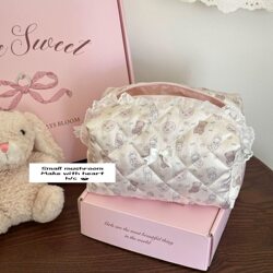 Satin Soft and Cute with Stitched Seams ins Style Zipper Makeup Bag Handmade Storage Bag Toast Bread Cute Storage Basket