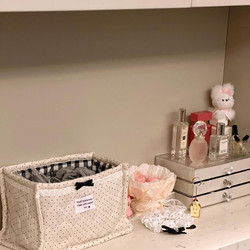 Dormitory Storage Basket with Polka Dots and Bow, Dormitory Storage Essentials, Dormitory Bedroom Desktop and Bed Miscellaneous Storage Box