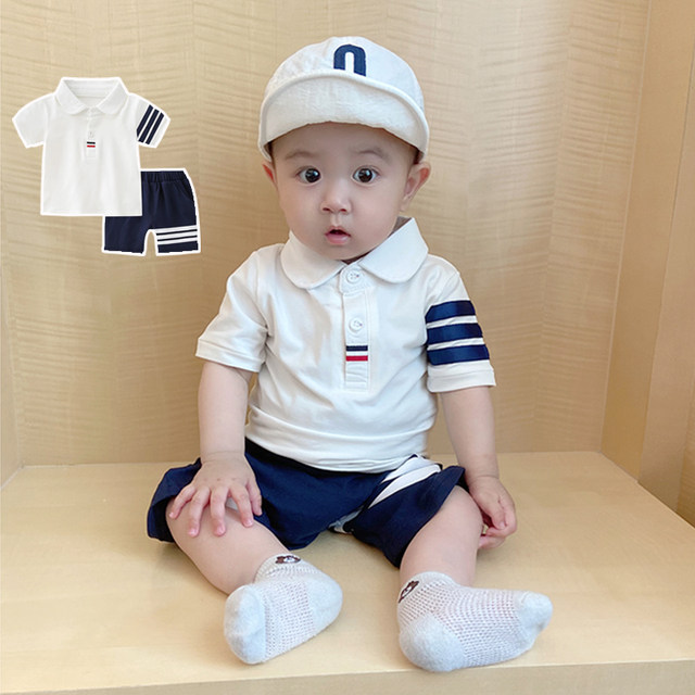 Boys' short-sleeved suit summer new lapel Polo shirt college style ...