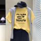 Yellow T-shirt for women's short-sleeved 2025 new summer pen ink letter casual large version loose cotton round neck top trendy