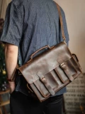 Сумка через плечо, мужская ретро портативная сумка на одно плечо, из натуральной кожи