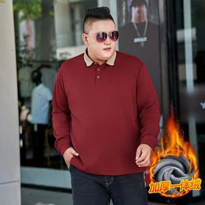 
Add fat and increase size for spring and autumn fat men solid color long-sleeved T-shirt lapel polo shirt loose casual bottoming top fat man outfit