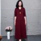 Mom's autumn new fashionable V-neck long-sleeved dress spring and autumn style versatile temperament age-reducing mid-length skirt
