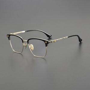 
Jian Dan versatile ultra-light eyebrows titanium frame large frame myopia glasses frame men and women retro fashion carved anti-blue light mirror