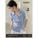 Broad color blue spliced ​​polo collar sweater 2025 summer new style slim body style T-shirt