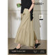 Wide color khaki A-line skirt pants wide-leg pants for women 2025 summer new ruffled nine-point casual pants