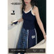Wide color navy blue sporty slim suspender vest for women 2025 summer new apricot v-neck short top
