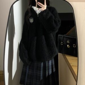 
Fairy Club New JK Sweater Pullover Hooded Sweater College Style Warm Sweater Black Sweater for Women
