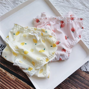 [80-130] Kawaii#Cute and comfortable hip cherry blossom cartoon fruits ice silk low waist women's underwear
