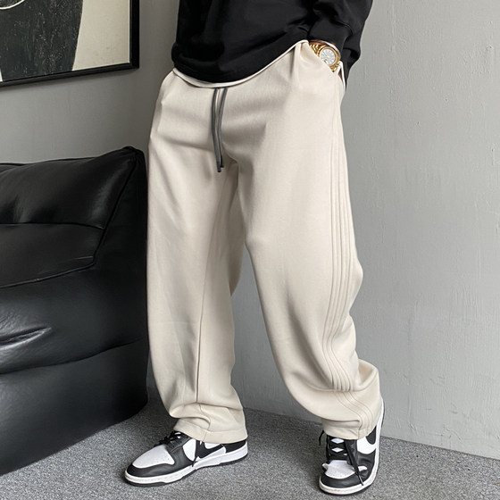 Autumn American casual handsome heavy knitted hoodies for men loose drawstrings versatile high street sports wide-leg pants trendy
