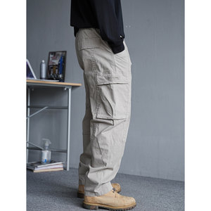 
Autumn American casual handsome heavyweight large pocket overalls men's straight loose drawstring commuting versatile long pants