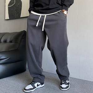 
Autumn and winter American casual gray velvet sports pants for men straight loose drawstring versatile wide leg long pants trendy