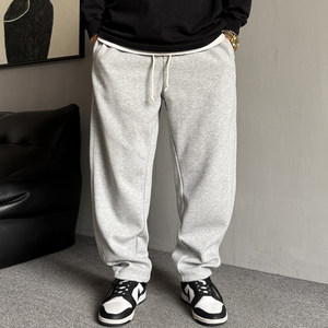 
Spring American casual handsome gray knitted hoodies for men straight loose drawstring versatile sports tapered pants trendy