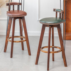 Retro Solid Wood Bar Chair, American-Style Swivel Bar Stool, Front Desk High Chair, Creative High Bar Stool for Home Use