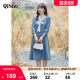 Short and thin MM large size dress 2024 autumn new French bow waist waist A -line anti -denim long skirt
