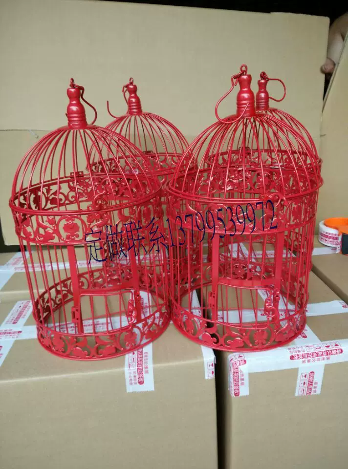 新款 铁艺鸟笼婚庆装饰橱窗装饰鸟笼红色拍摄道具