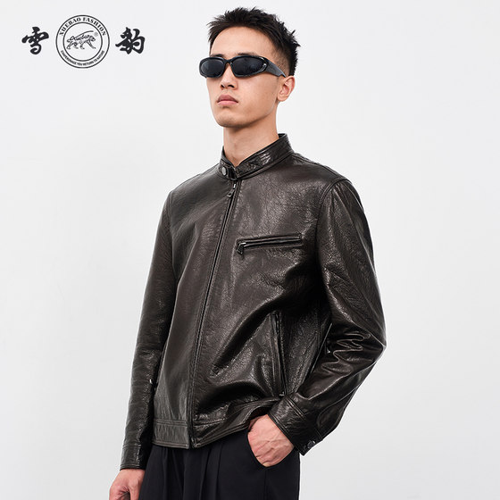 
Snow Leopard Men's Genuine Leather Top Sheep Skin Fashion Casual Retro Business Executive Stand Collar Leather Jacket Short Jacket