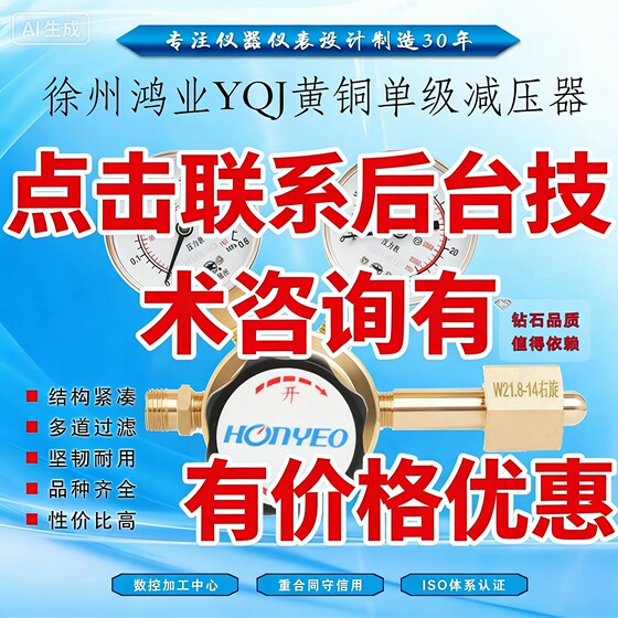 
Xuzhou Hongye pressure reducing valve YQJ-1 standard gas pressure reducing valve nitrogen argon oxygen CoCo2 air reducing valve