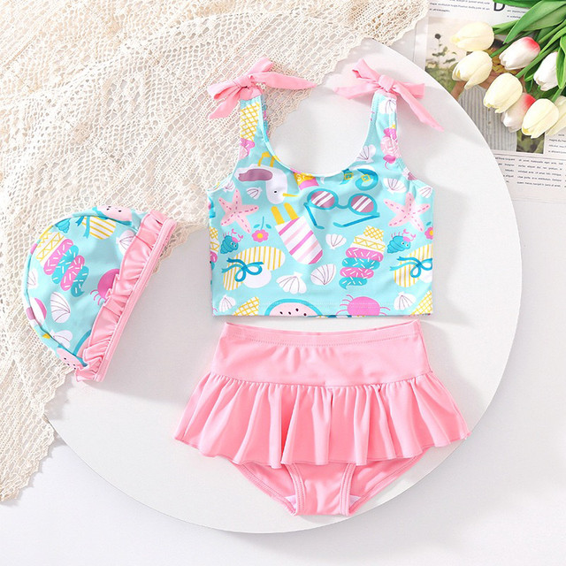 Small and medium-sized children's split swimsuit suspender triangle skirt girl swimsuit beach vacation bikini 90-140