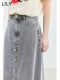 LILY summer new retro washing denim A-shaped simple skirt mid-length
