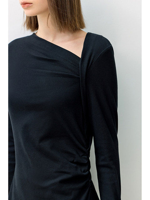 LILY new women's off-shoulder collar slim and slightly pleated slim long-sleeved dress for women
