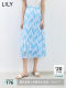 LILY summer new women's clothing, romantic retro print design, elegant high-waisted A-line slim skirt