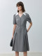 LILY summer new urban commuter pleated skirt contrasting color POLO collar high-end V-neck slim dress