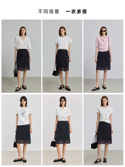 LILY2025 summer new classic French retro polka dot professional commuting versatile casual straight skirt skirt women
