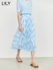 LILY summer new women's clothing, romantic retro print design, elegant high-waisted A-line slim skirt