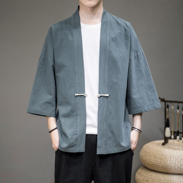 Chinese style men's Hanfu jacket summer large size loose three-quarter ...