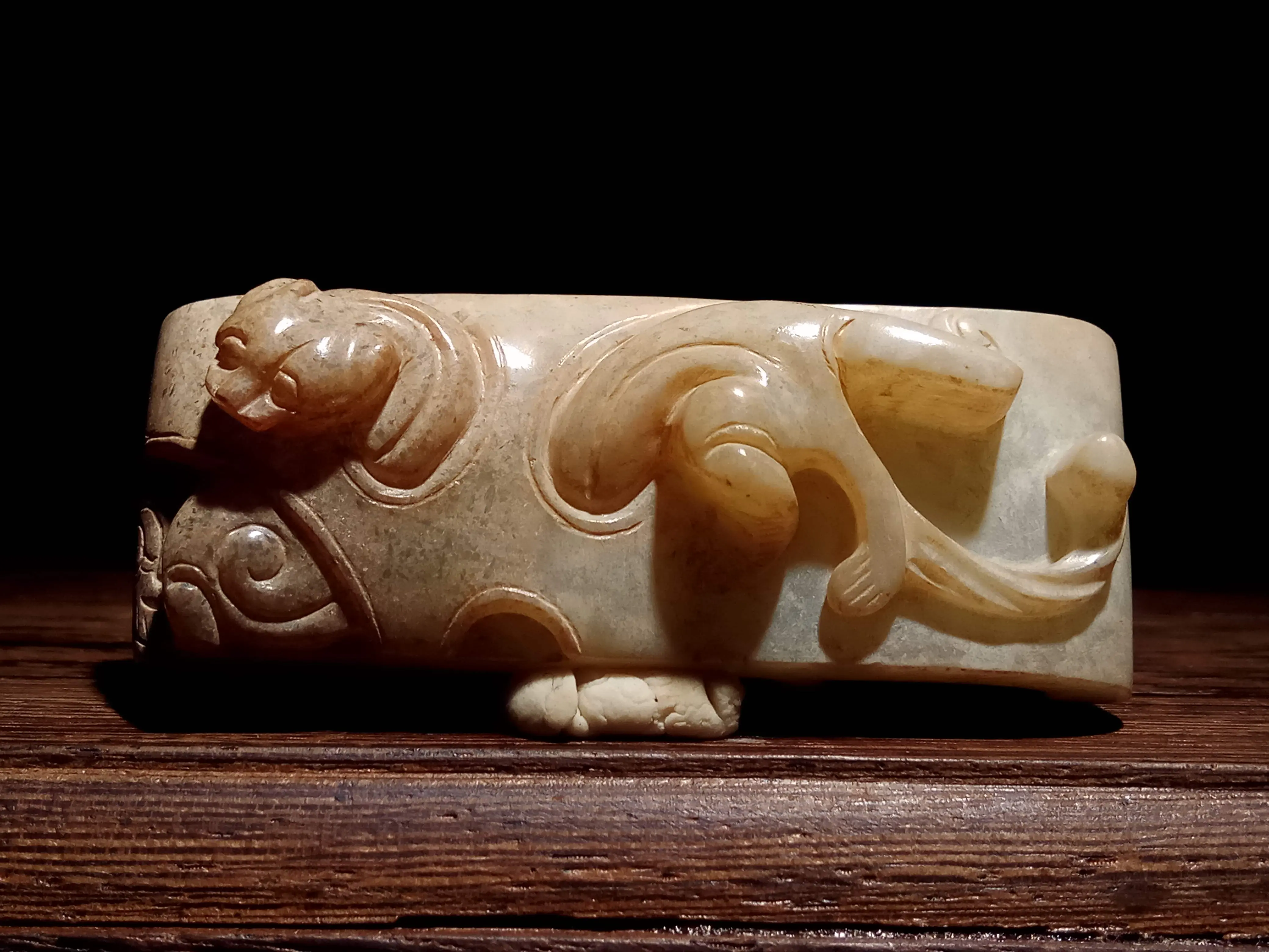 古和田玉彫◇高古玉彫「 戰漢◇ 雙鹿 薰爐◇ 」極細