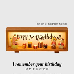 Japanese-Style Zakka Happy Birthday Photo Frame Night Light Decorative Ornament Commemorative Display Box Birthday Gift for Children