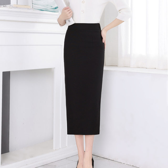 Black hip skirt with half-length skirt with one-step skirt with a slit summer professional commuting OL long skirt with elastic slim size to make you look thin