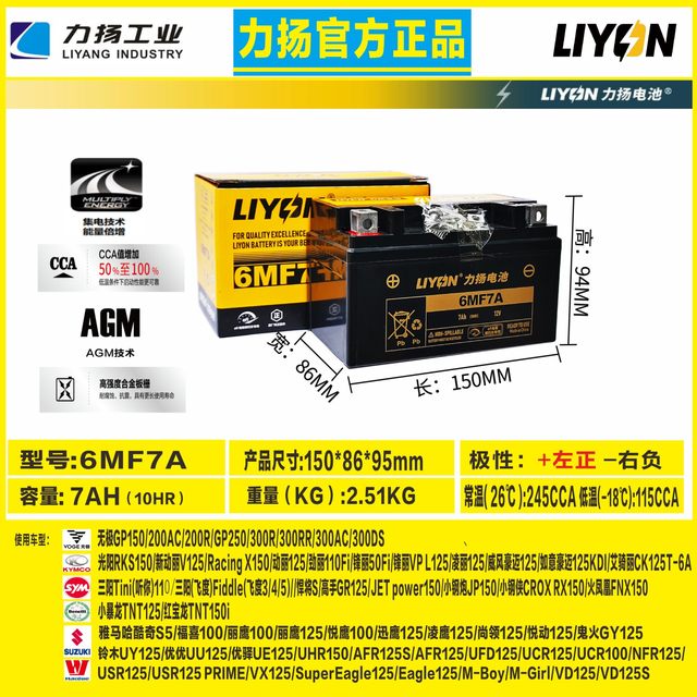 Liyang Motorcycle Battery Mona Lisa 150 Flye 150GT Breski 150ADV battery
