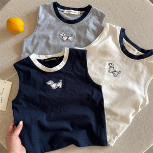 
Baby vest dog pure cotton contrasting color 2026 summer sleeveless shirt for boys and girls thin breathable children's waistcoat cute
