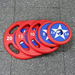 Captain America Pu Barbell Plates with Large Holes, Olympic Plates for Bench Press, Squats, Deadlifts, Men's and Women's Powerlifting, Home and Commercial Fitness Equipment