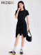 
Miziqi black dress for women short-sleeved 2025 summer new casual versatile slim design A-line mid-length skirt